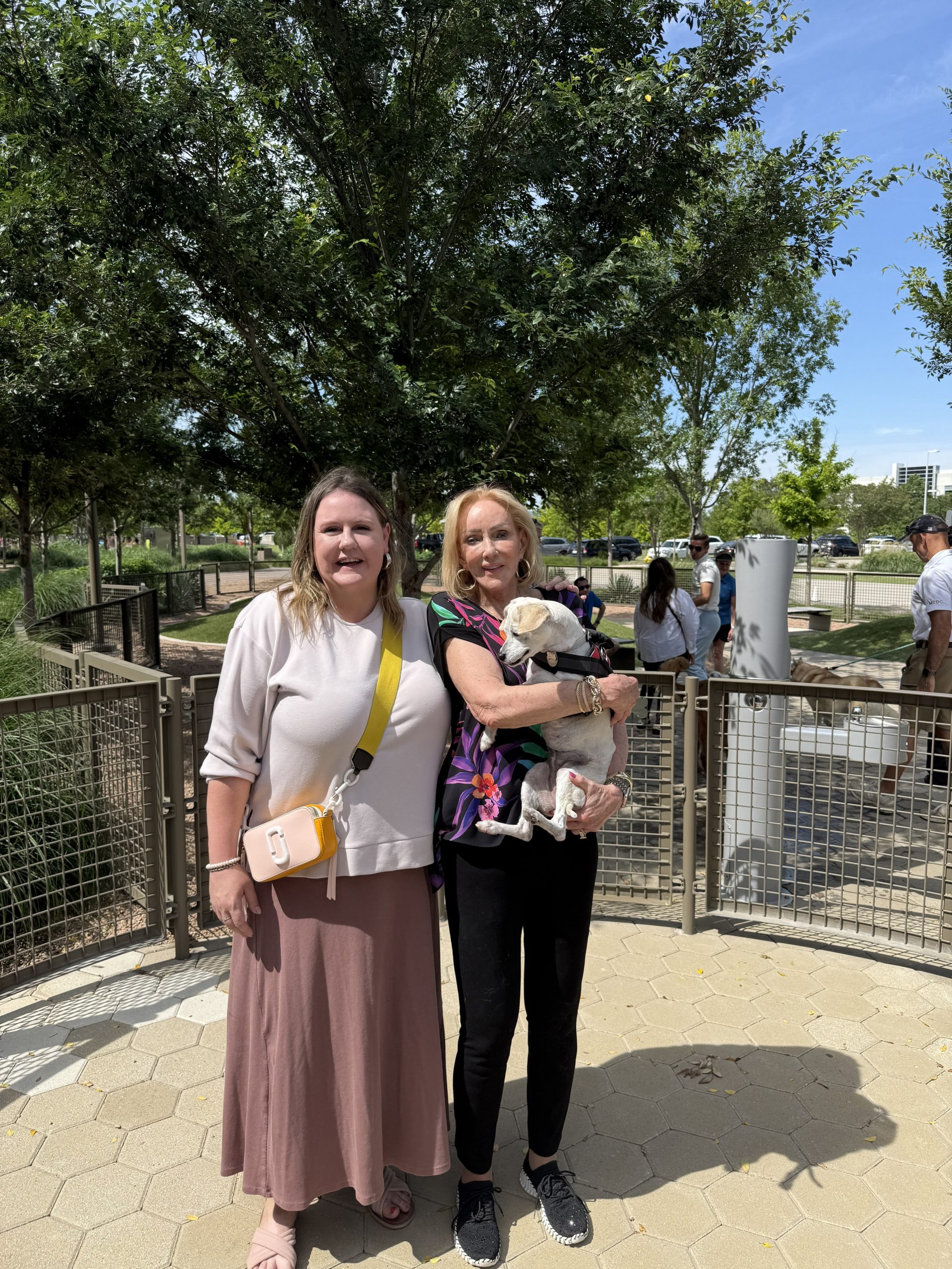 Jan Richey and SuAnne Hedgepeth at the Happy FurEver Dog Park ribbon cutting at Kaleidoscope Park in Frisco, Texas